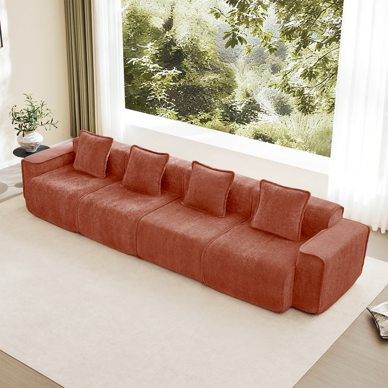 4-Seater Modern Velvet Sofa - Red Velvet