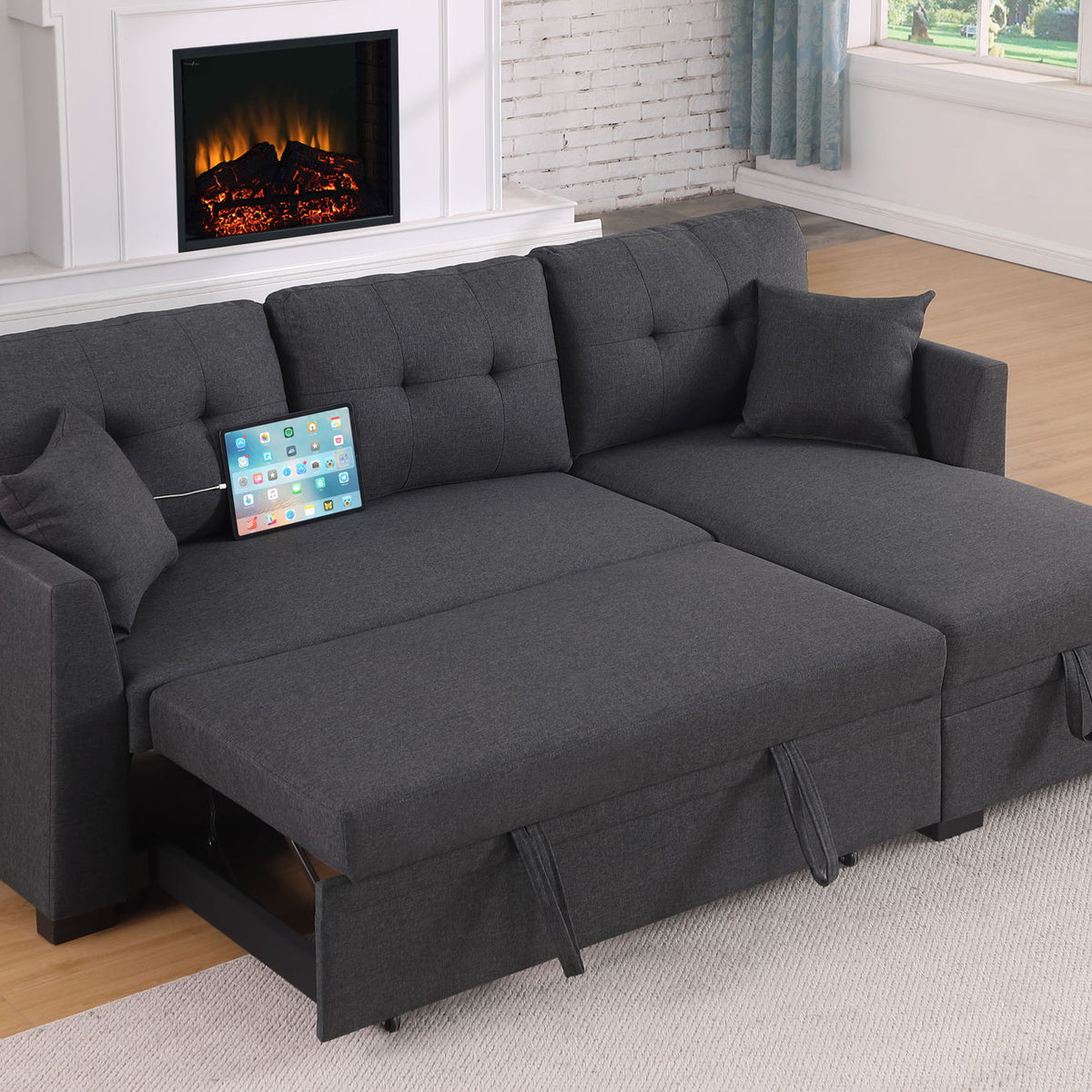 Stylish Sectional Sofa Bed - Dark Gray