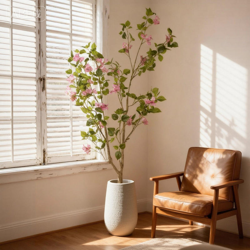Artificial Bougainvillea Tree, Realistic Faux Plant In Pot, Indoor Decor For Home - Baby Pink / Green Leaf