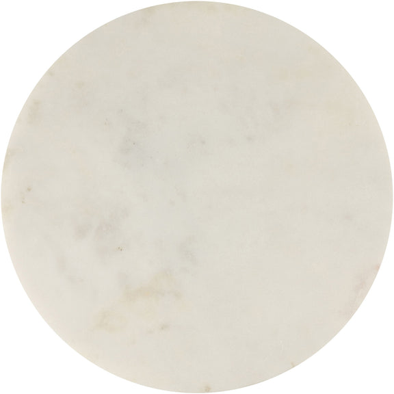 Round top for aluminum end table with light cream surface and faint marbling