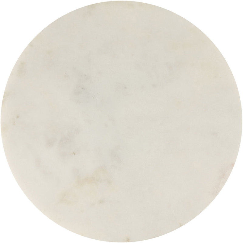 Round top for aluminum end table with light cream surface and faint marbling