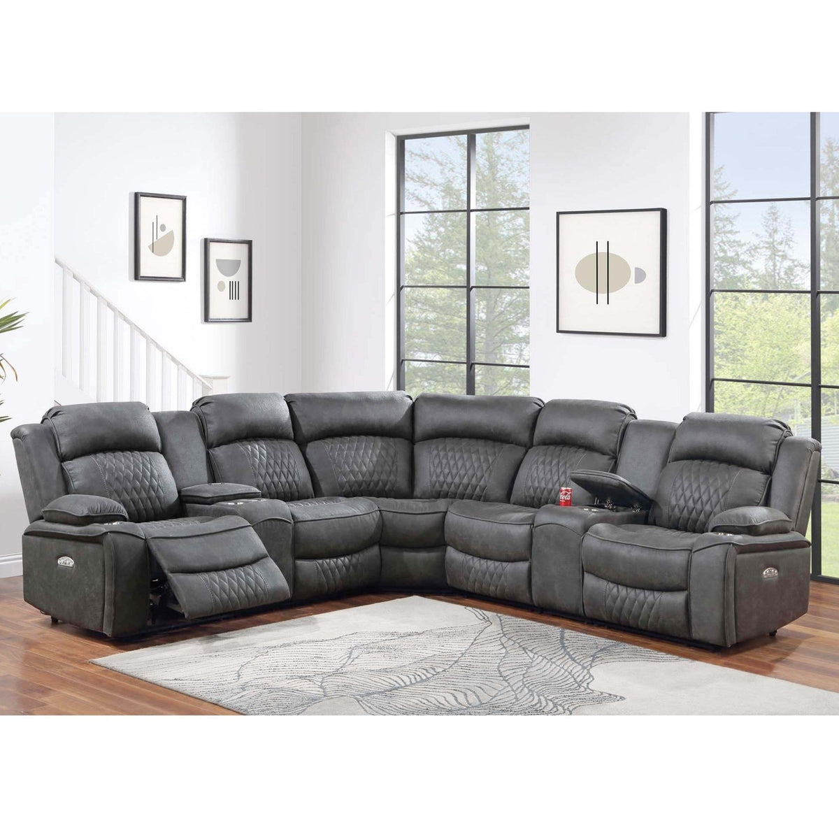 Power Motion Reclining Sectional Set With Console