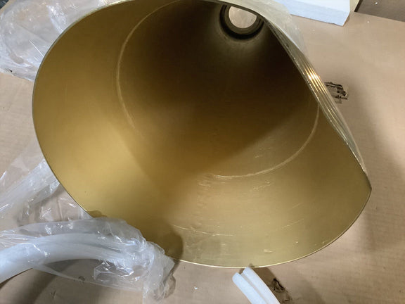 Gold-tone metal pedestal base interior, tapered cone under table top