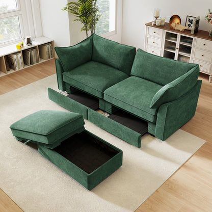 2-Seater Chenille Sofa - Green Chenille