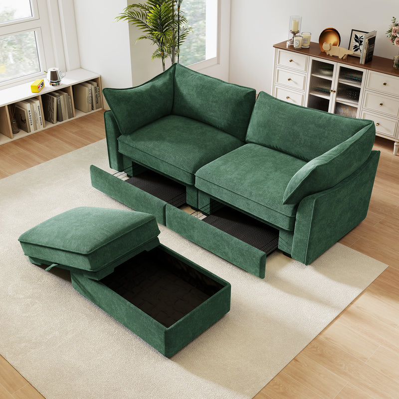 2-Seater Chenille Sofa - Green Chenille