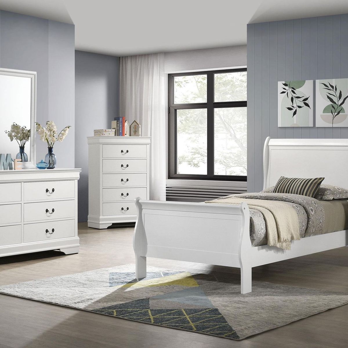 Louis Philippe 5-piece Twin Bedroom Set White