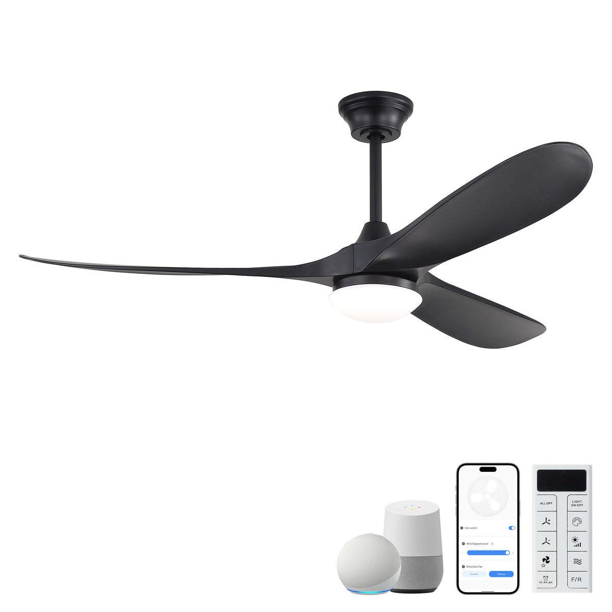 Smart Ceiling Fan With Lights, 3 Blades, Reversible Quiet DC Motor For Indoor