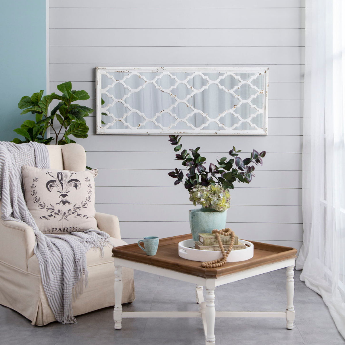 Distressed Floor Mirror, Full Body Mirror For Bathroom Bedroom Living Room - White