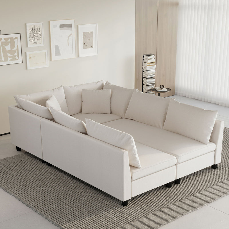 Modular Sectional Bed Couch Set With Pillows Free Combination, Minimalist Style Oversized 6 Seat Convertible Sofa