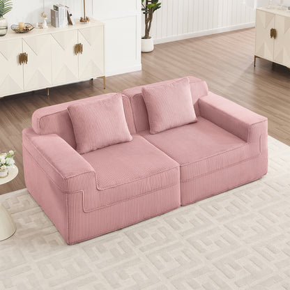 2-Seater Modern Corduroy Loveseat - Pink Corduroy