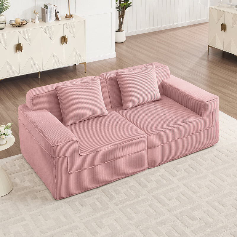 2-Seater Modern Corduroy Loveseat - Pink Corduroy
