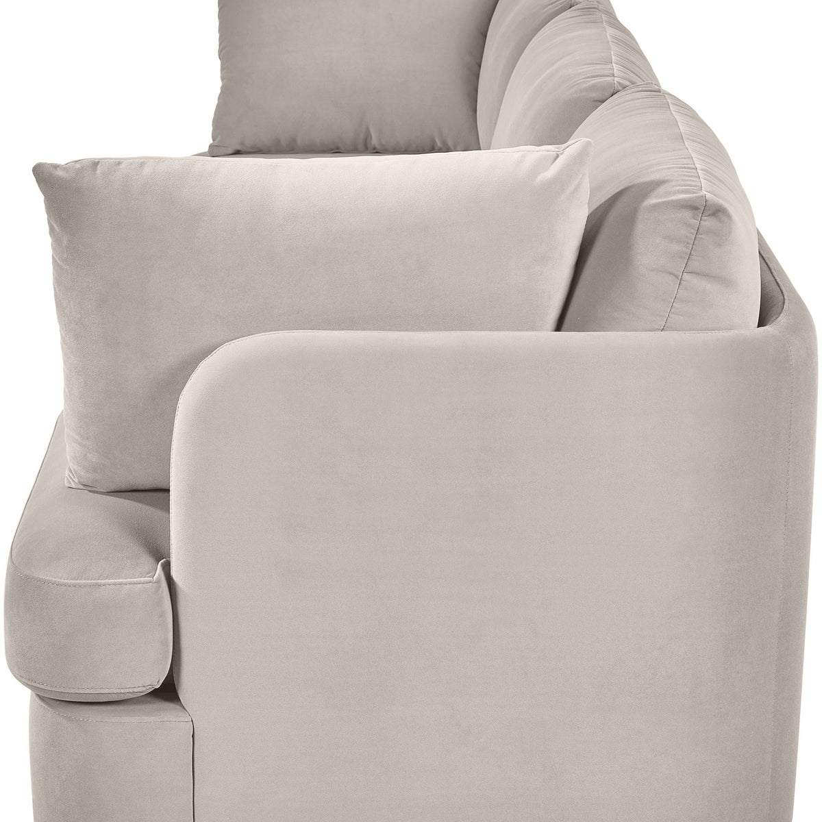 Light gray velvet 3-piece sofa with rounded arms and plush back cushions