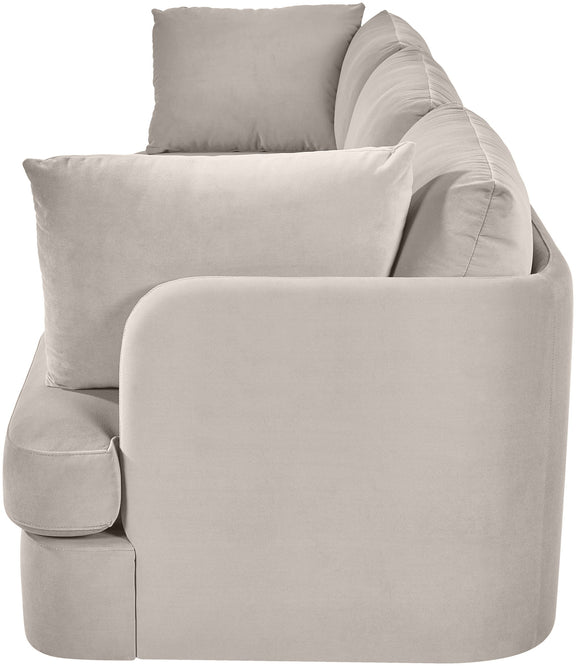 Light gray velvet 3-piece sofa with rounded arms and plush back cushions