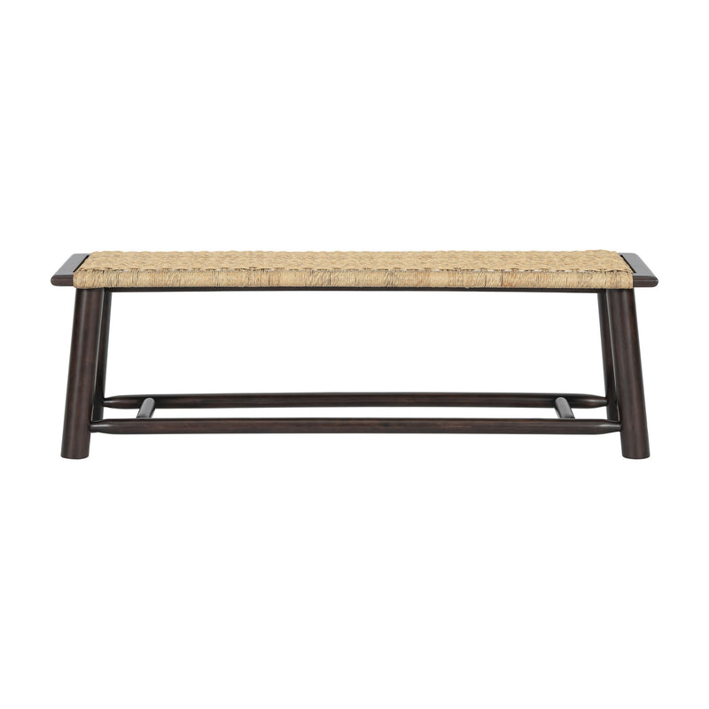 Farmhouse Modern Solid Wood Rattan Bench Multi Functional Design 59" Indoor & Covered Outdoor Bench - Walnut