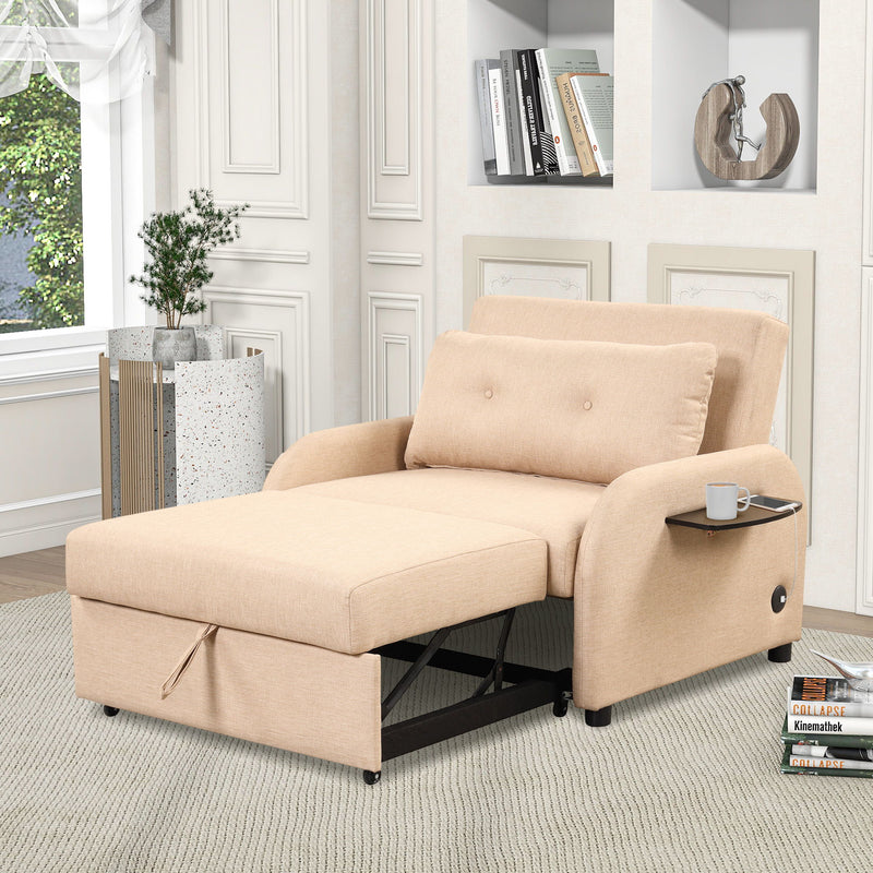 Versatile Pull Out Sofa Sleeper 3 In 1 With Wing Table & USB Charge, Compact Design