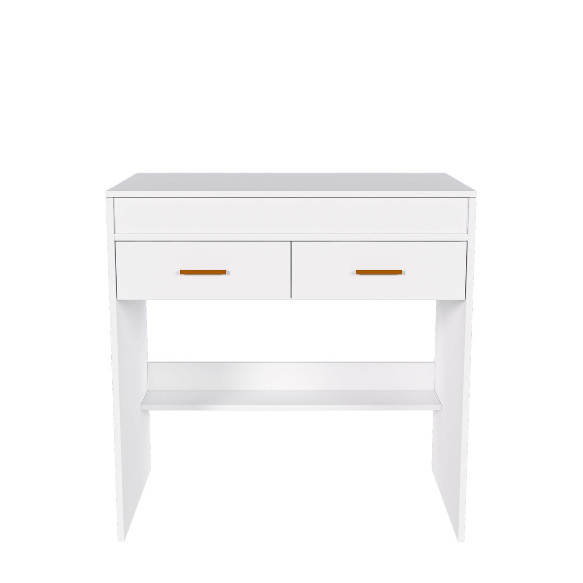 Flip Top Vanity Desk With LED Mirror & Outlet Makeup Table With 2 Drawers, Open Storage, And Jewelry Hooks - White