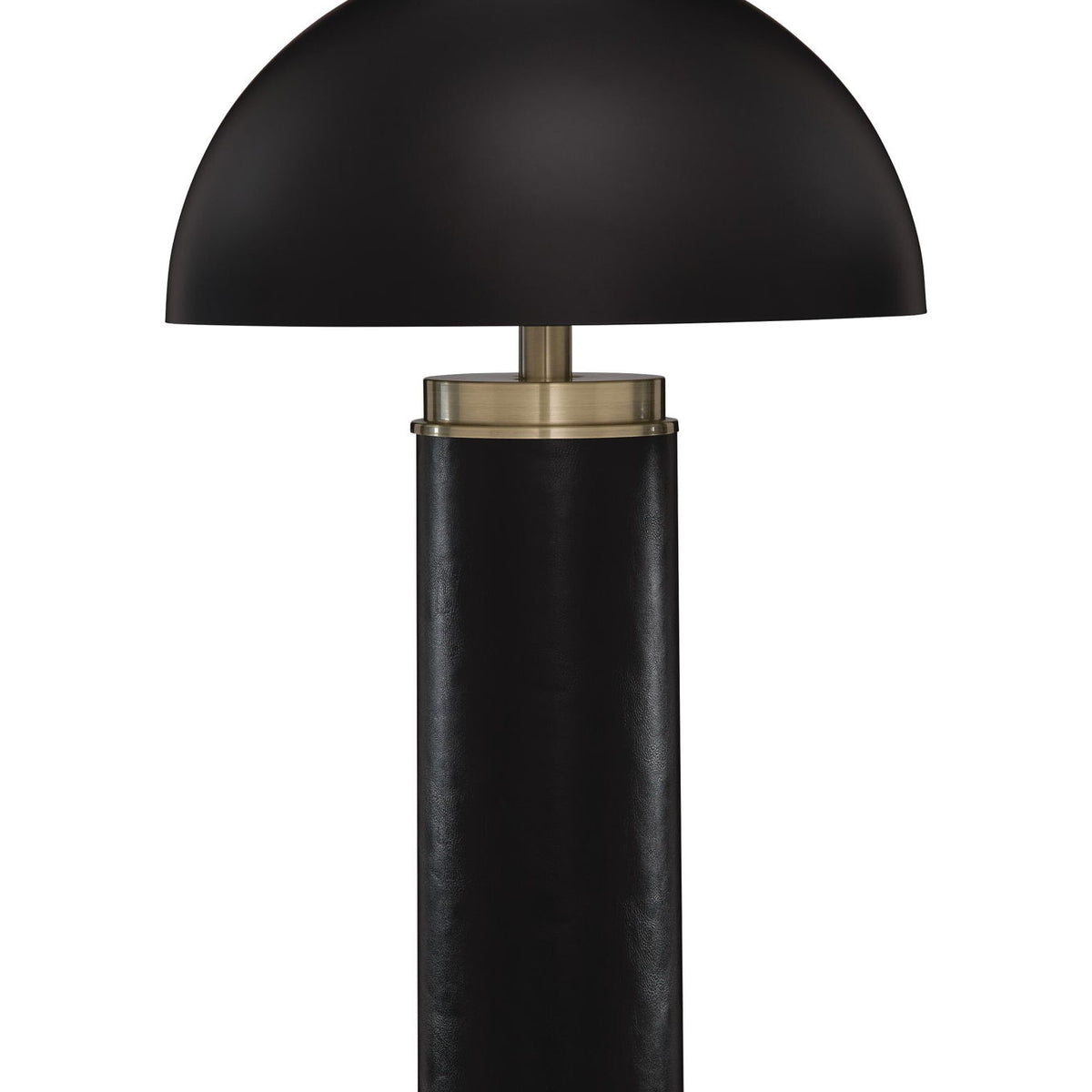 Black metal table lamp with dome shade and gold base accents