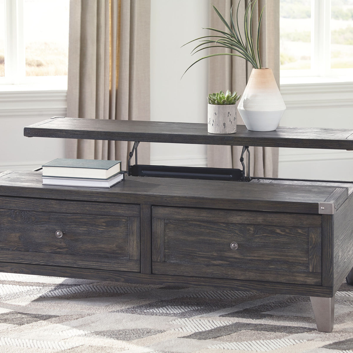 Todoe - Lift Top Cocktail Table - Dark Gray