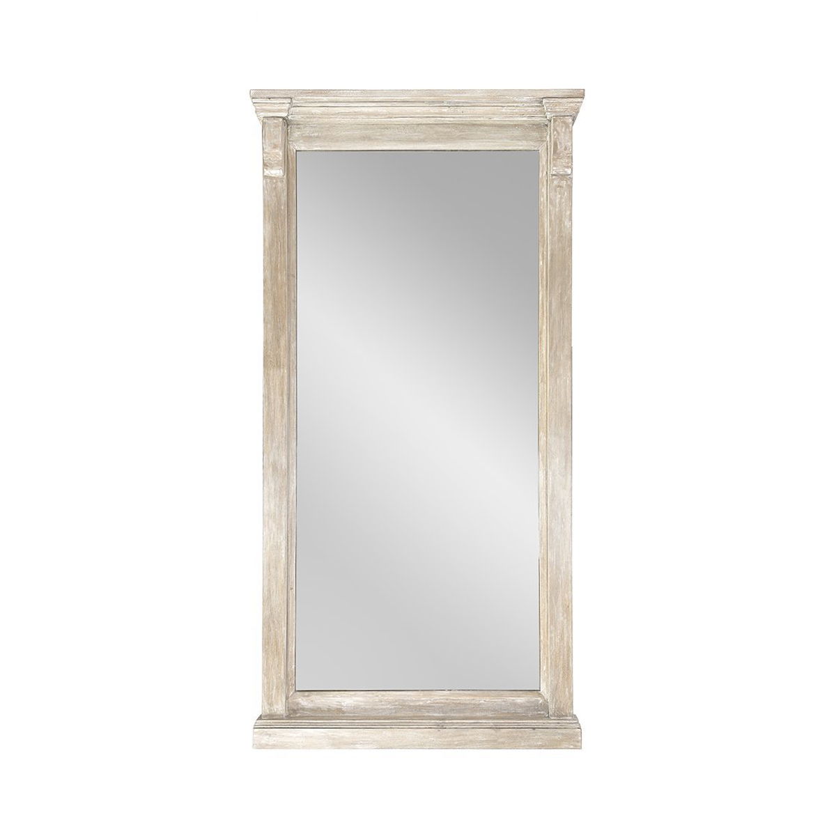 Natural white wash floor mirror with rectangular glass and distressed frame