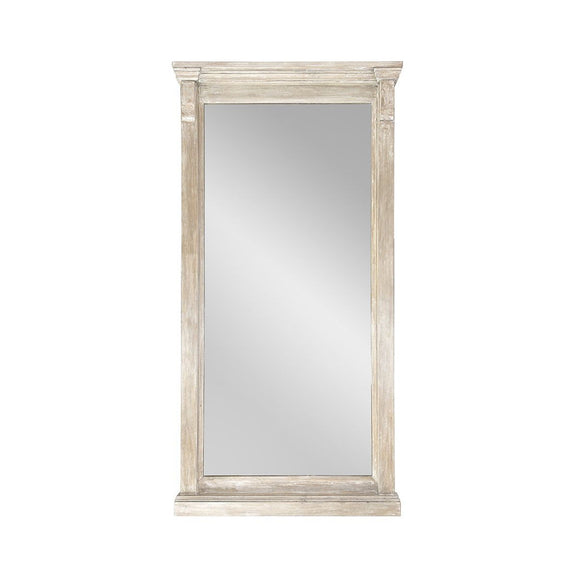 Natural white wash floor mirror with rectangular glass and distressed frame