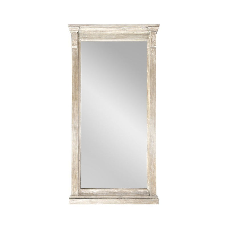 Natural white wash floor mirror with rectangular glass and distressed frame