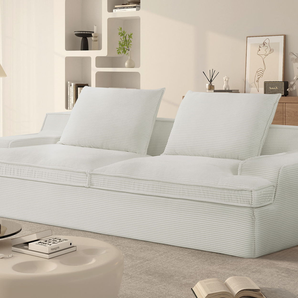 Nimbus - Oversized Full Foam 4 Seater Couch For Living Room Upholstered In Soft Corduroy, Wide Armrests