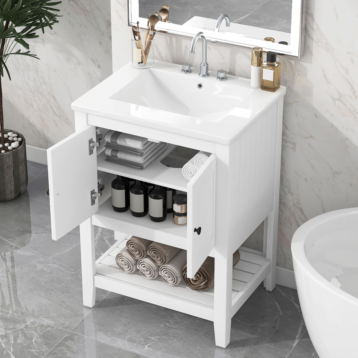 Modern Bathroom Vanity With Sink And Open Shelf