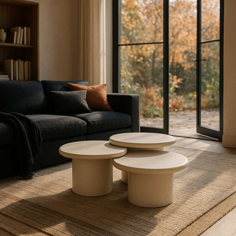 Emara - 3 Piece Concrete And Fiberglass Indoor / Outdoor Coffee Table