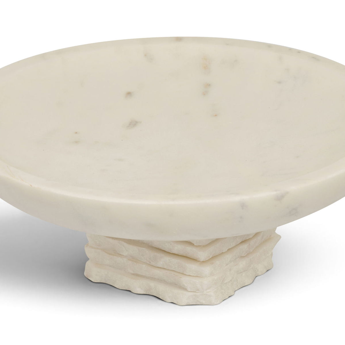 Cream marble bowl with smooth round dish and stacked pedestal base