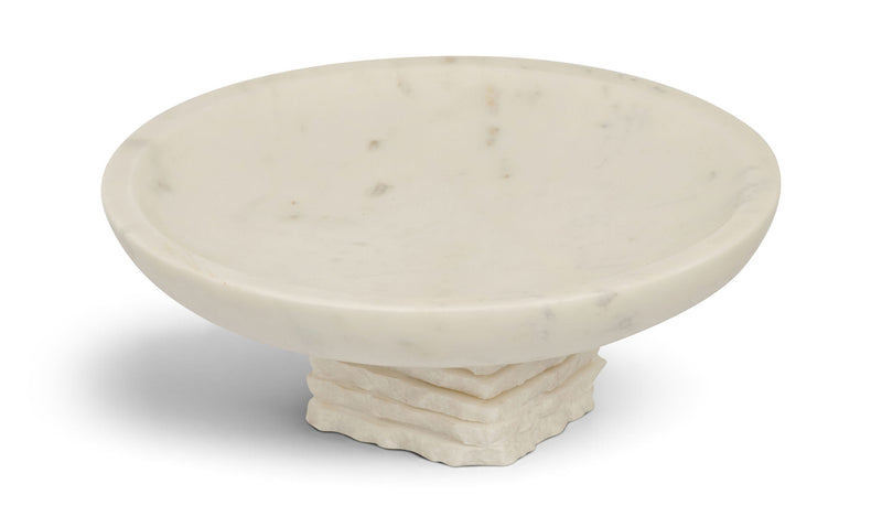 Cream marble bowl with smooth round dish and stacked pedestal base
