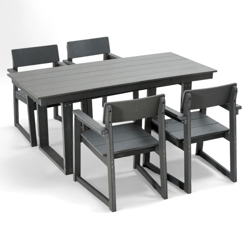 5 Piece Outdoor Dining Set For 4, Patio Table With Umbrella Hole And 4 Armrest Chairs For Backyard - Gray