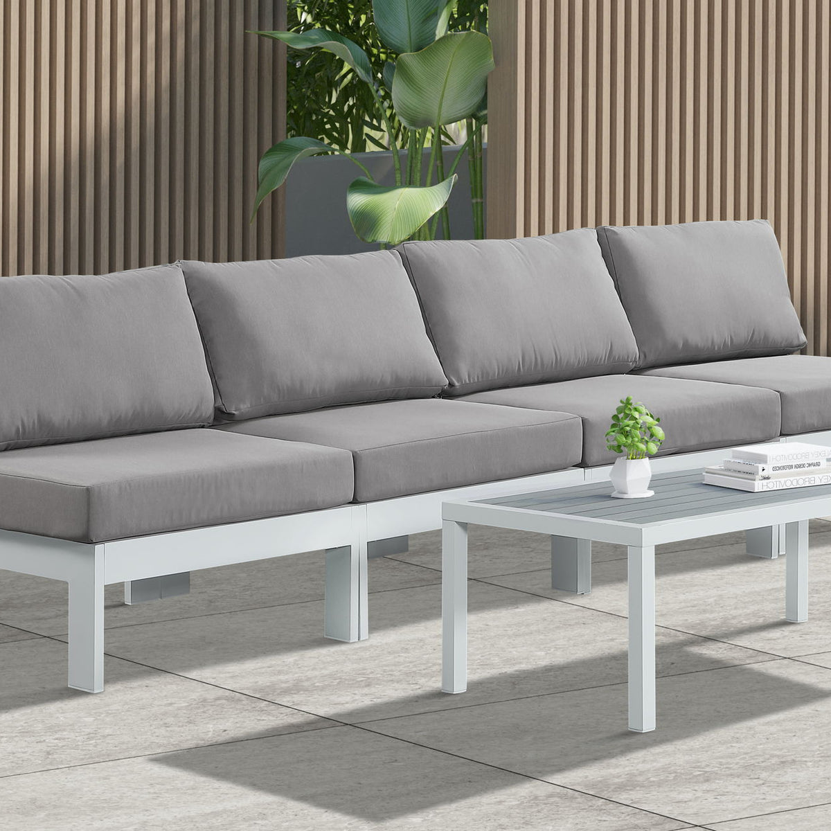 Nizuc - Outdoor Patio 4 Seat Armless Modular Sofa With White Frame