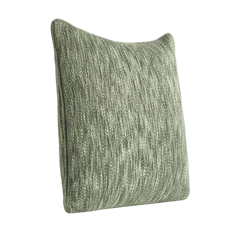 Cedar green linen-look square throw pillow front view with piped edges and texture