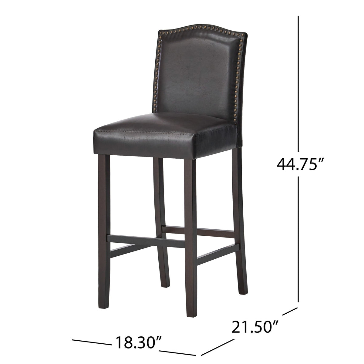 Bar Stools (Set of 2), Upholstered Barstools Armless, Rubber Wood Leg - Brown