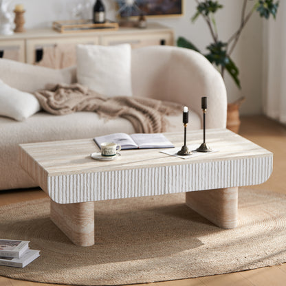Coffee Table Fluted Marble-Top Marble White