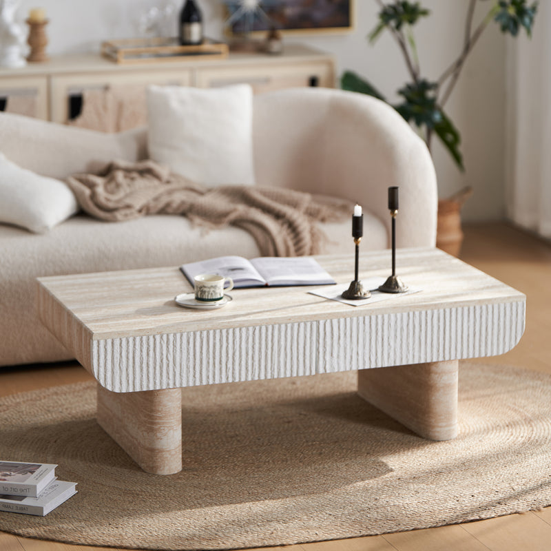 Coffee Table Fluted Marble-Top Marble White