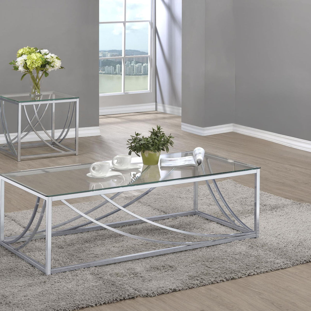 Lille 2-piece Glass Top Coffee And End Table Set Chrome