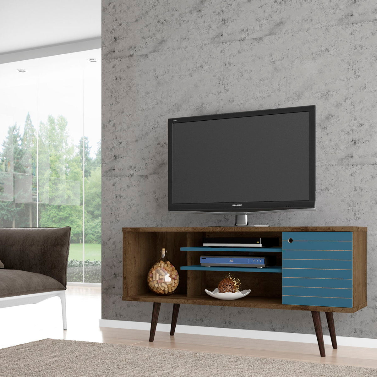 Manhattan Liberty - 53" TV Stand With Rustic Brown Frame