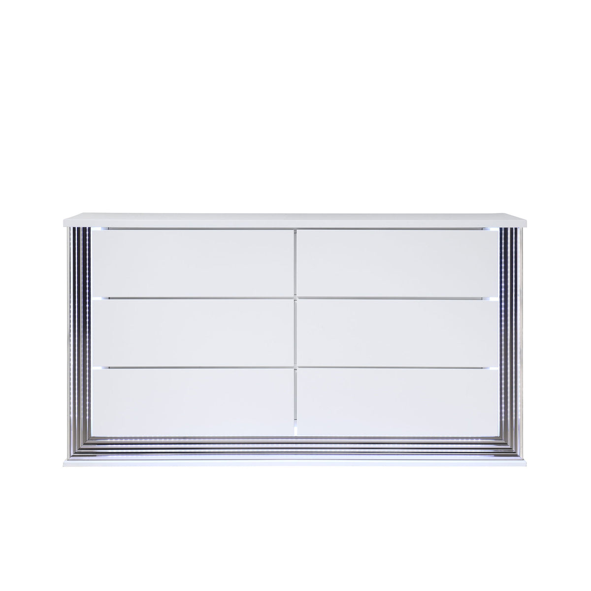 White LED-accent console cabinet with four-door panel design
