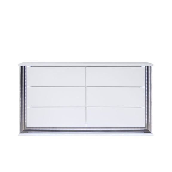 White LED-accent console cabinet with four-door panel design