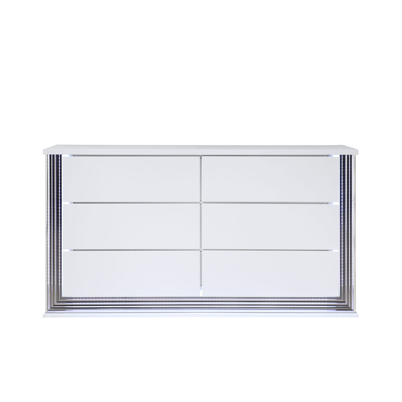 White LED-accent console cabinet with four-door panel design