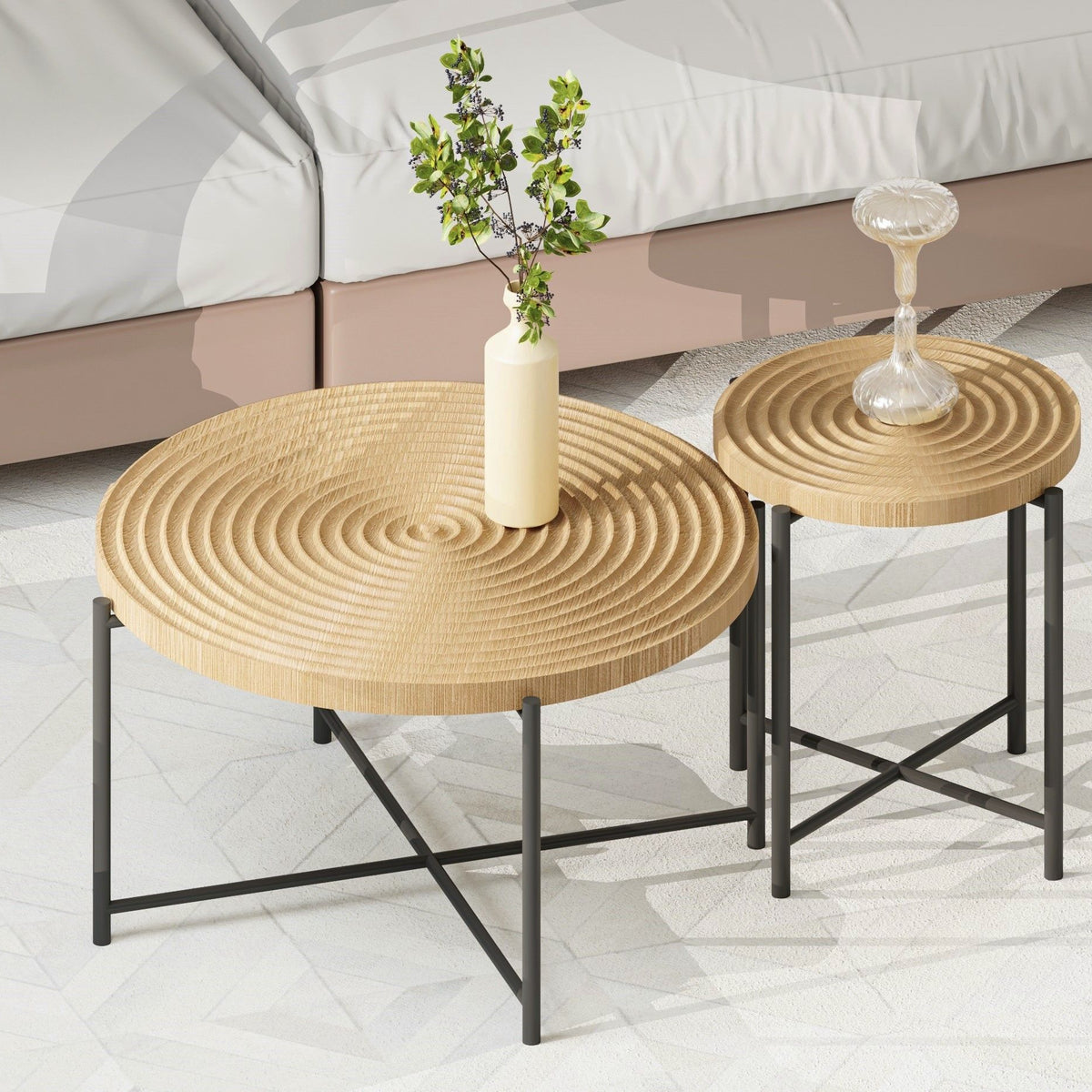 Coffee And End Table Set Waterproof Cover, Distressed Cylindrical Design, Legs Classic Rustic Charm (Set of 2)