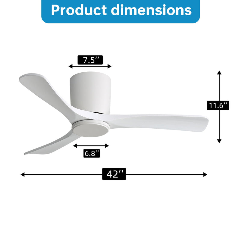 42 in ceiling fan with white 3 blades; 11.6 in flush-mount height