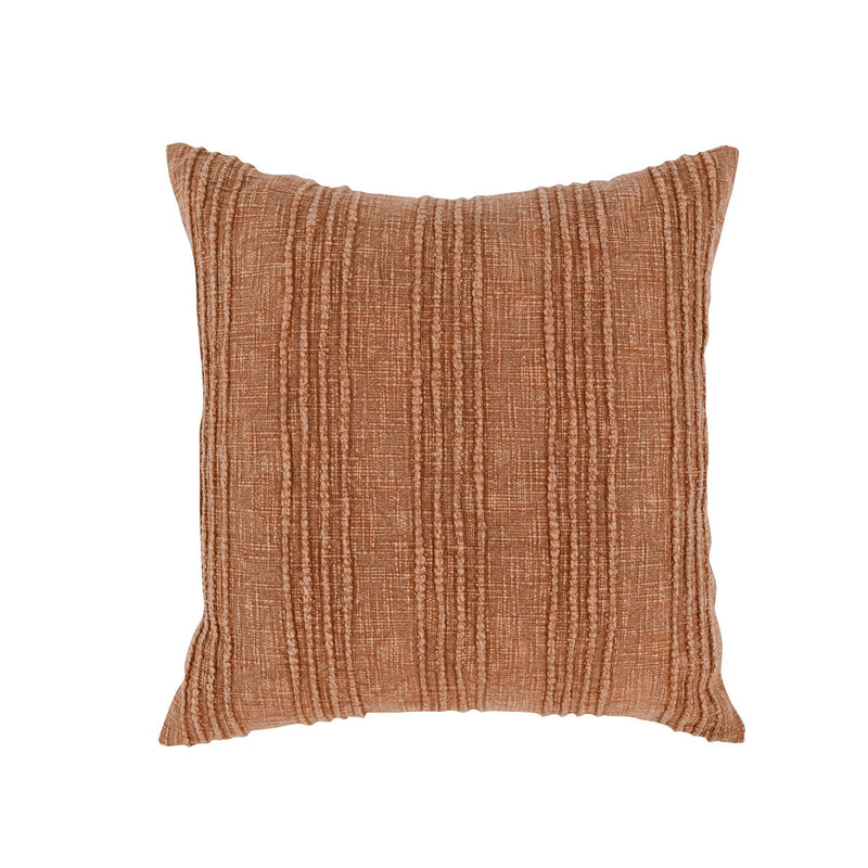 Terracotta brown textured SLD throw pillow with subtle vertical stripe pattern
