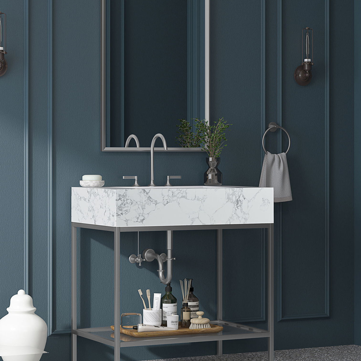 Marmo - Engineered Marble Bathroom Vanity With Chrome Base