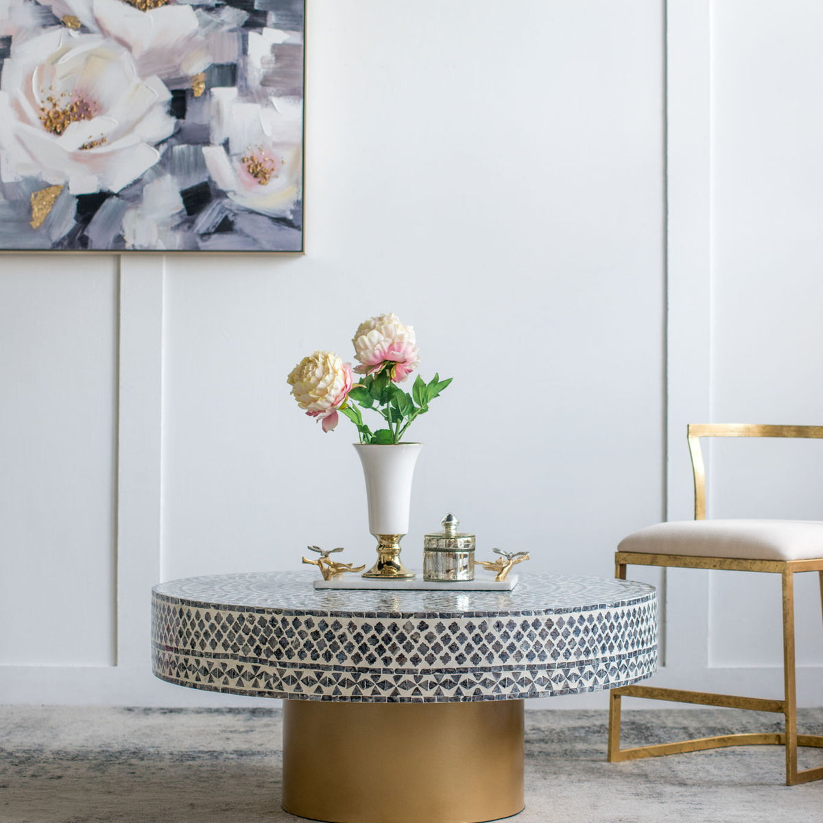Unique Capiz Coffee Table & Pedestal Base