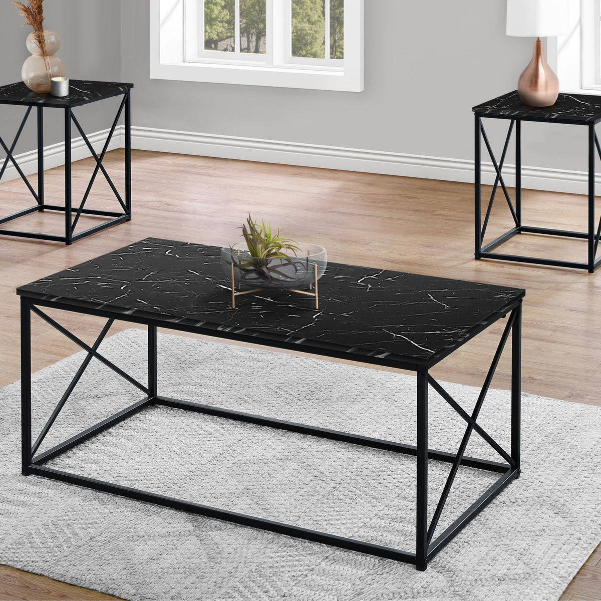 Table Set, Coffee, End, Side, Accent, Living Room, Marble Look Laminate, Contemporary & Modern (Set of 3)