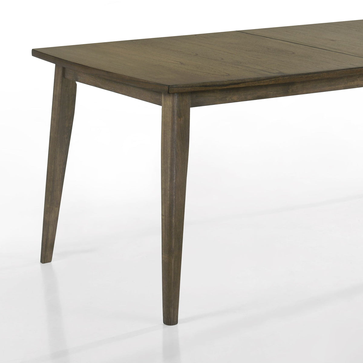 Dark brown dining table with rectangular tabletop and tapered leg frame