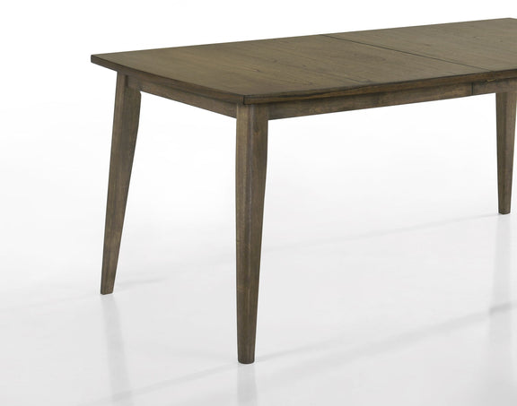 Dark brown dining table with rectangular tabletop and tapered leg frame