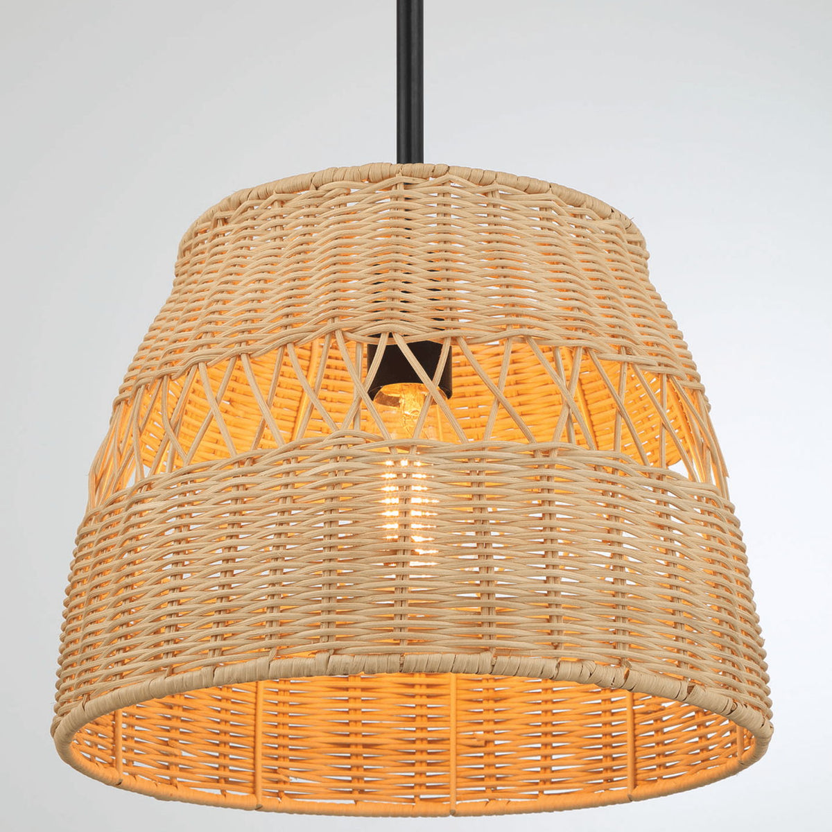 Essence - Single Lights Pendant With Shade - Black / Rattan